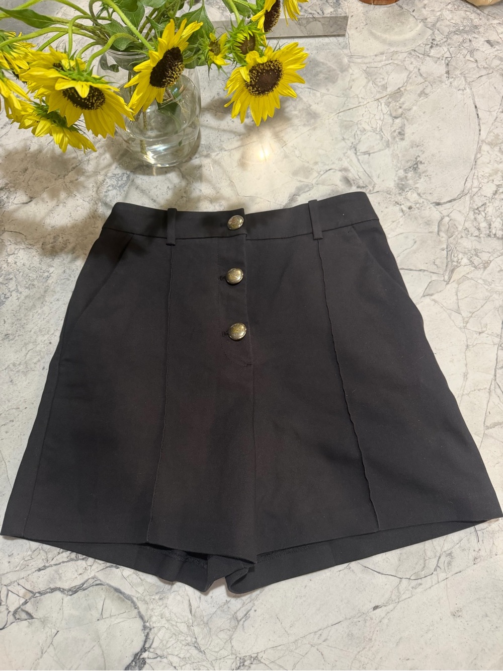 Zara Black High-Waist Button-Front Shorts
